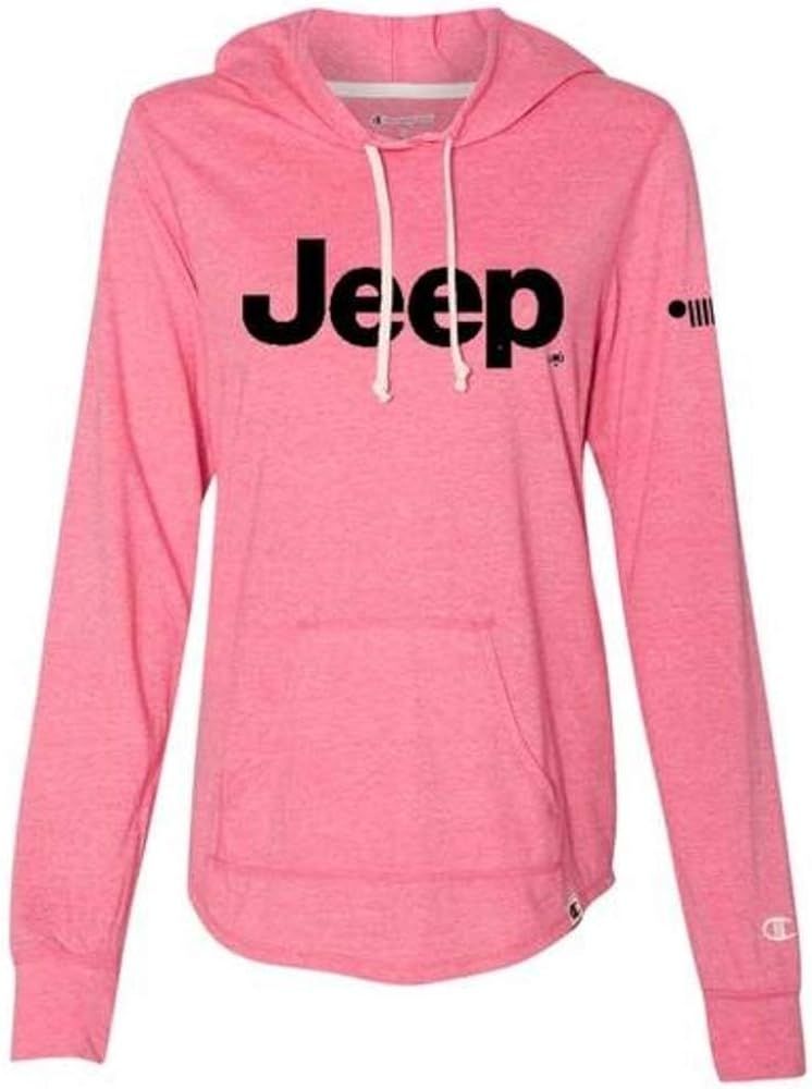 Detroit Shirt Company Ladies Jeep® Text Tri-Blend Lightweight Hooded T-Shirt, Lotus Pink Heather | Amazon (US)