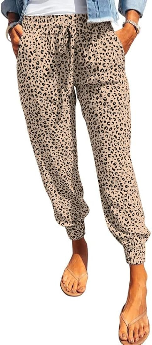 Womens 2023 Soft Casual Drawstring Tie Elastic Waist Loose Jogger Pants with Pockets | Amazon (US)