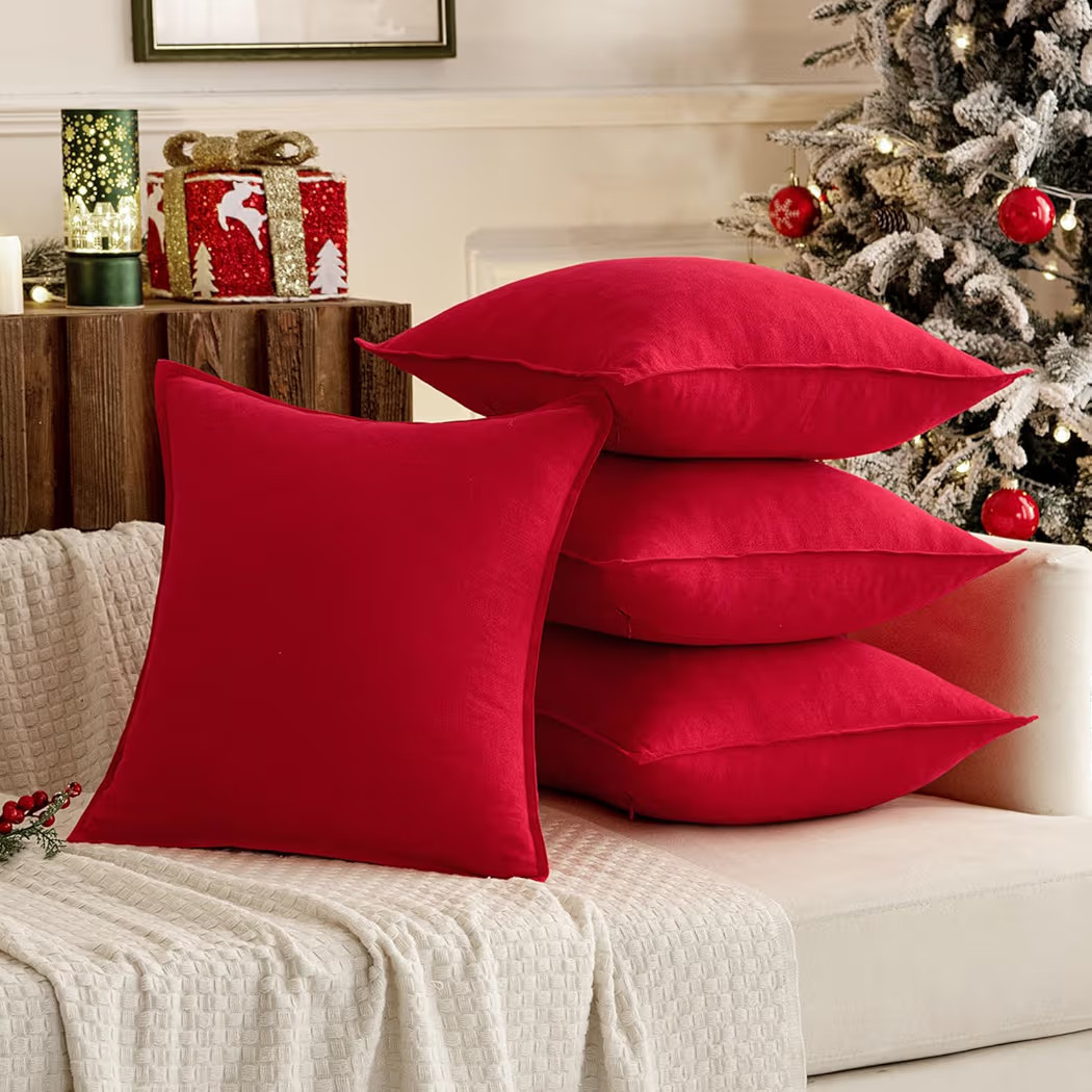 MIULEE Euro Sham Pillow Covers, Linen, 24x24, Red, Boho Farmhouse, Pack of 2 | Amazon (US)