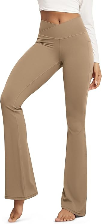 ODODOS Cloud Feeling Crossover Flared Pants with Pockets for Women, Cross Waist Bootcut Lounge Yo... | Amazon (US)