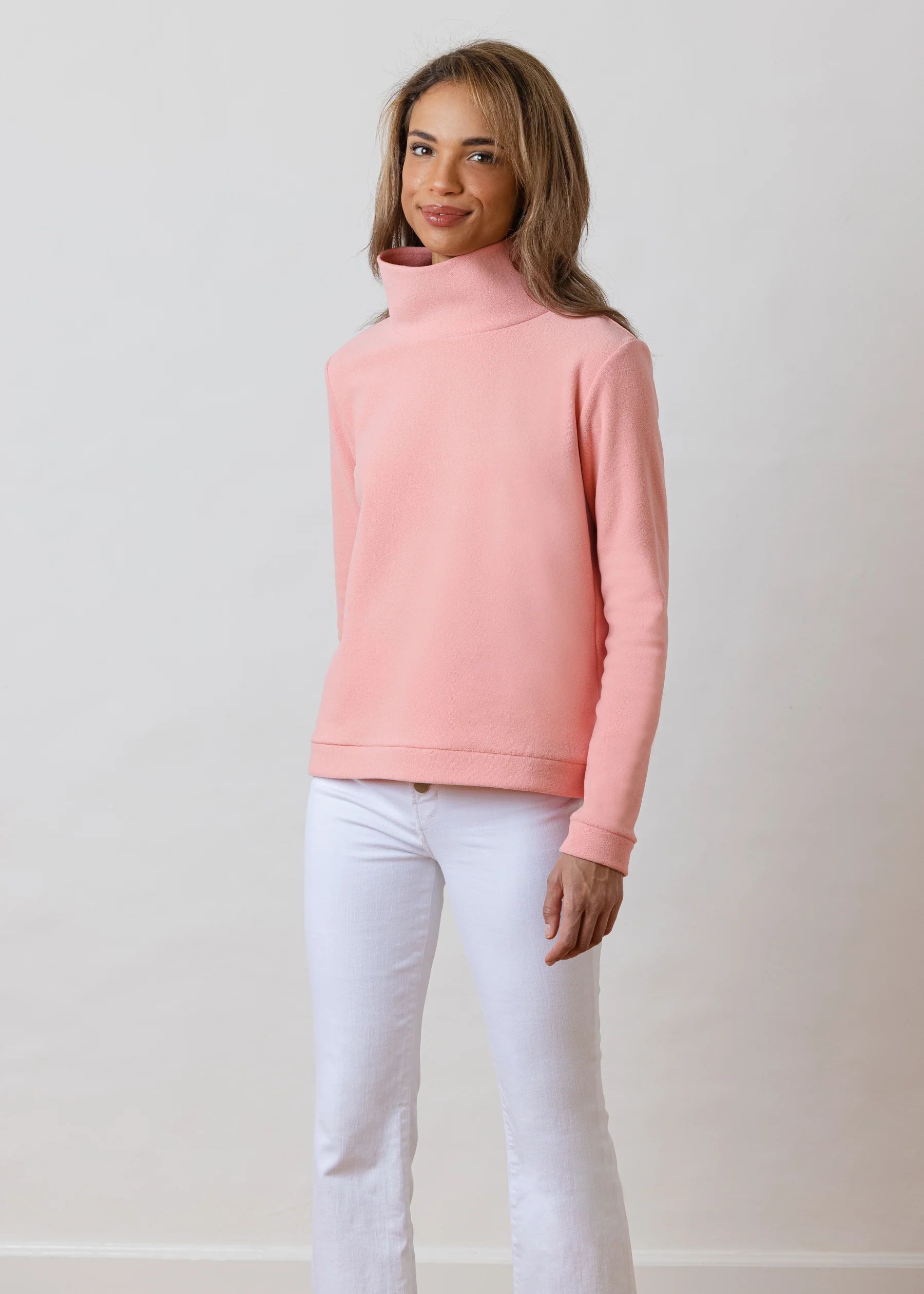 Park Slope Turtleneck in Terry Fleece (Island Coral) | Dudley Stephens