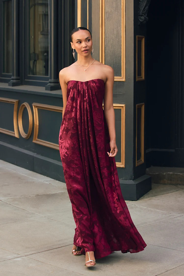 Amiri Burgundy Floral Burnout Shift Maxi Dress | Lulus