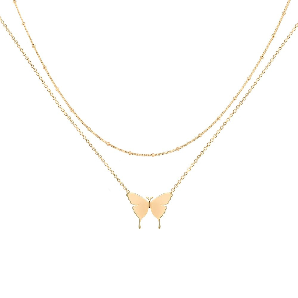 MEVECCO Layered Heart Necklace Pendant Handmade 18k Gold Plated Dainty Gold Choker Arrow Bar Laye... | Amazon (US)