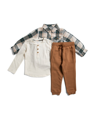 Toddler Boys 3pc Henley Tee Plaid Jacket And Pants Set | Marshalls