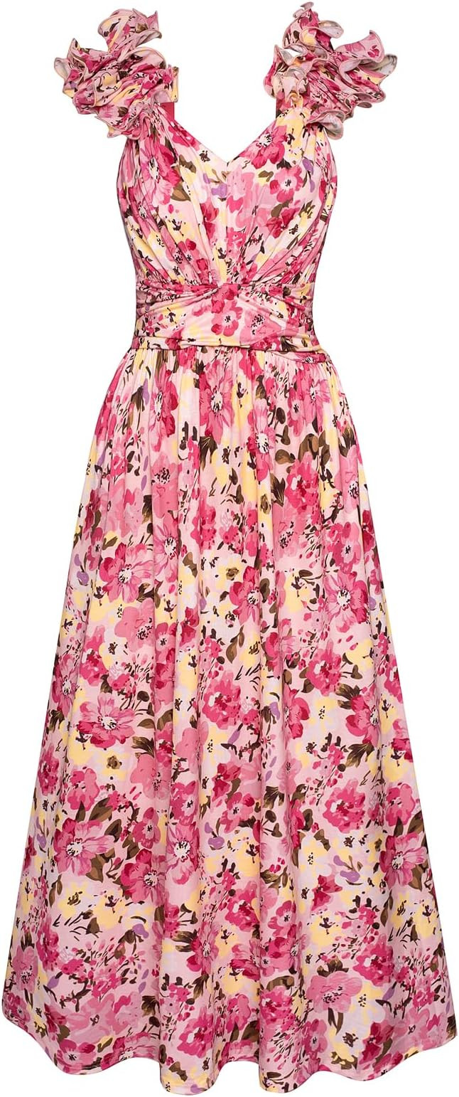 GRACE KARIN 2025 Women's Summer Floral Print Dress Sleeveless Casual Flowy Sundress A Line Ruffle... | Amazon (US)