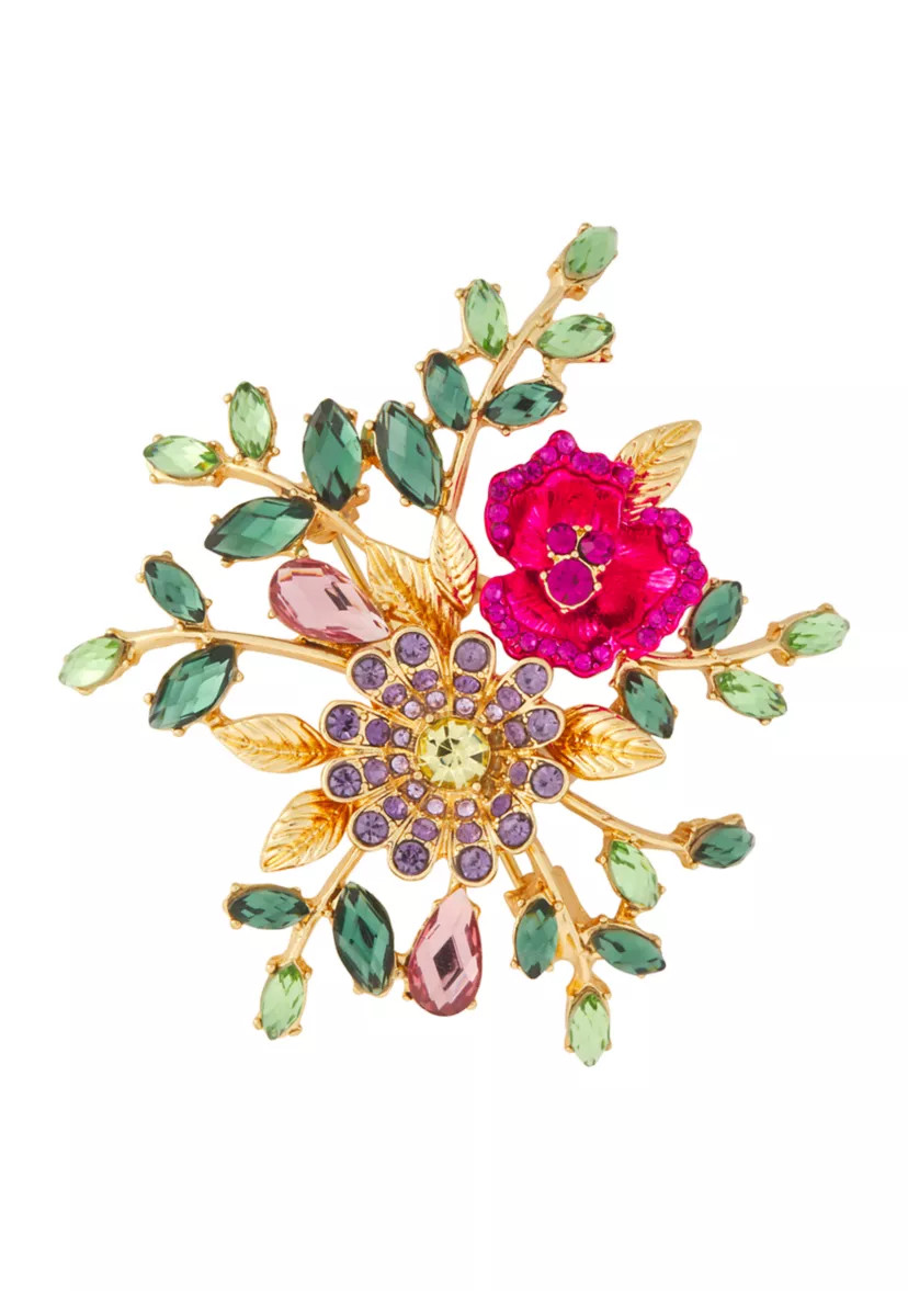 Gold Tone Multi Stone Flower Pin - Boxed | Belk