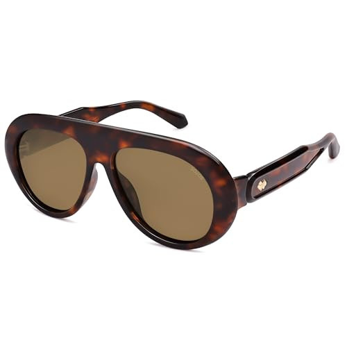 SOJOS Trendy Oversized Polarized Aviator Sunglasses Womens Men Retro Vintage 70s Style UV Protection Sun Glasses SJ2390, Tortoise Frame/Retro Brown Lens | Amazon (US)