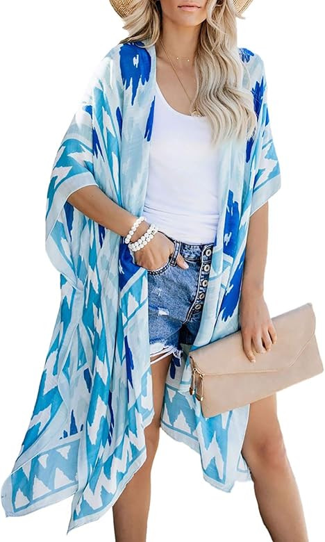 Dokotoo Womens Open Front Printed Loose Style Kimonos Casual Bikini Set Swimwear Cover Up | Amazon (US)