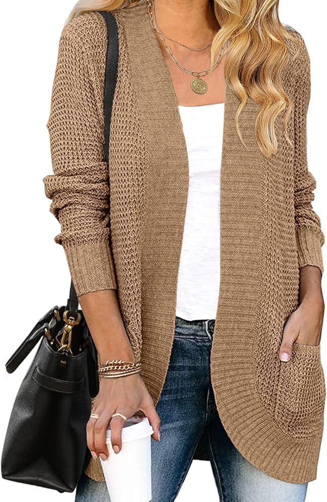 MEROKEETY Womens Long Sleeve Open Front Cardigans Chunky Knit Draped Sweaters Outwear | Amazon (US)