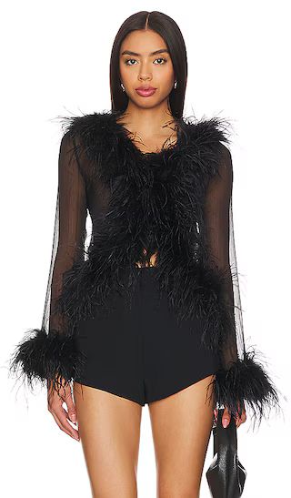 Gigi Feather Blouse in Black | Revolve Clothing (Global)