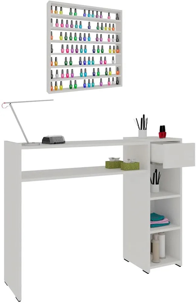 Kit Mesa Manicure Esmalteria 100% MDF com Gaveta e Expositor de Esmaltes Branco | Amazon (BR)