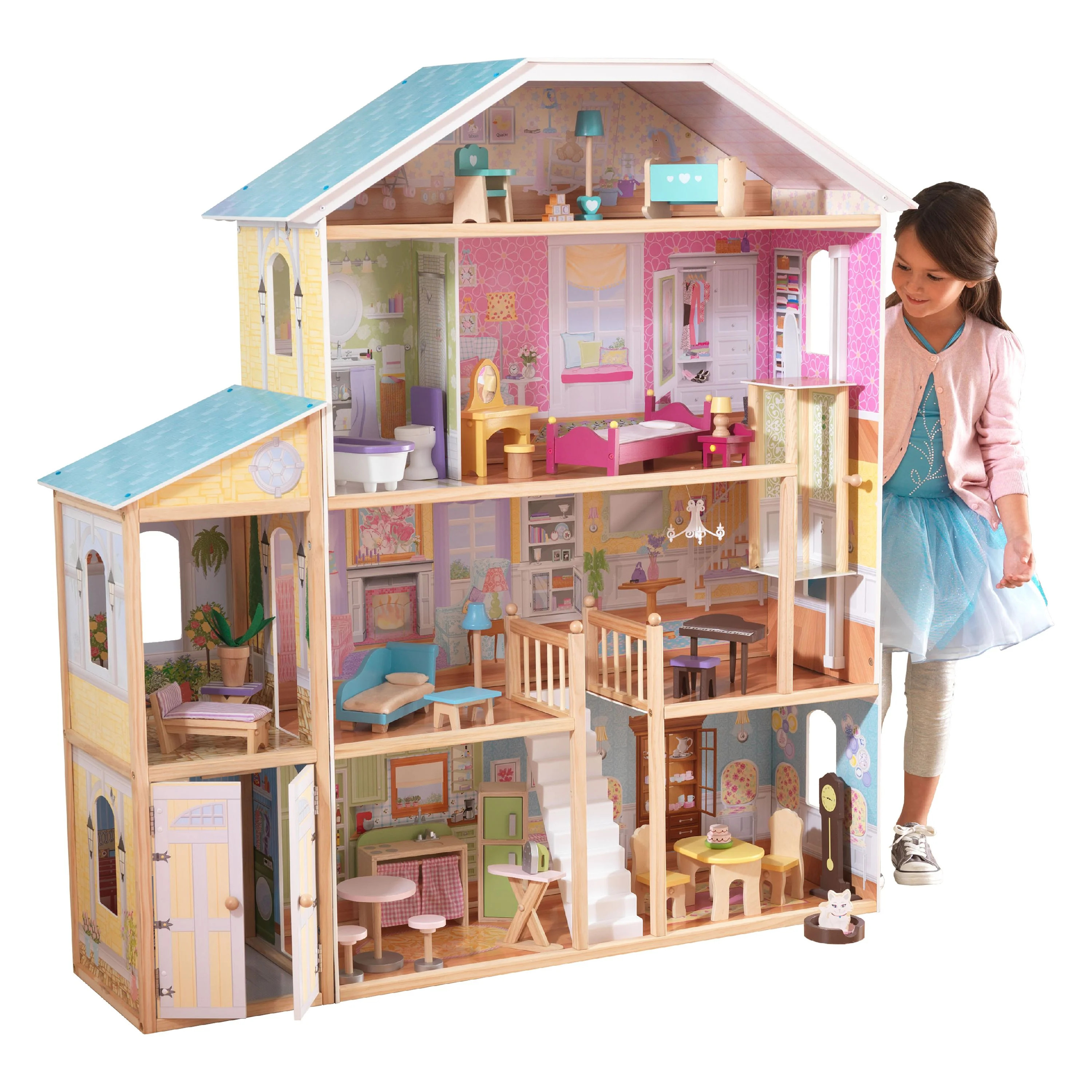 KidKraft Majestic Mansion Wooden Dollhouse with 34 Accessories - Walmart.com | Walmart (US)