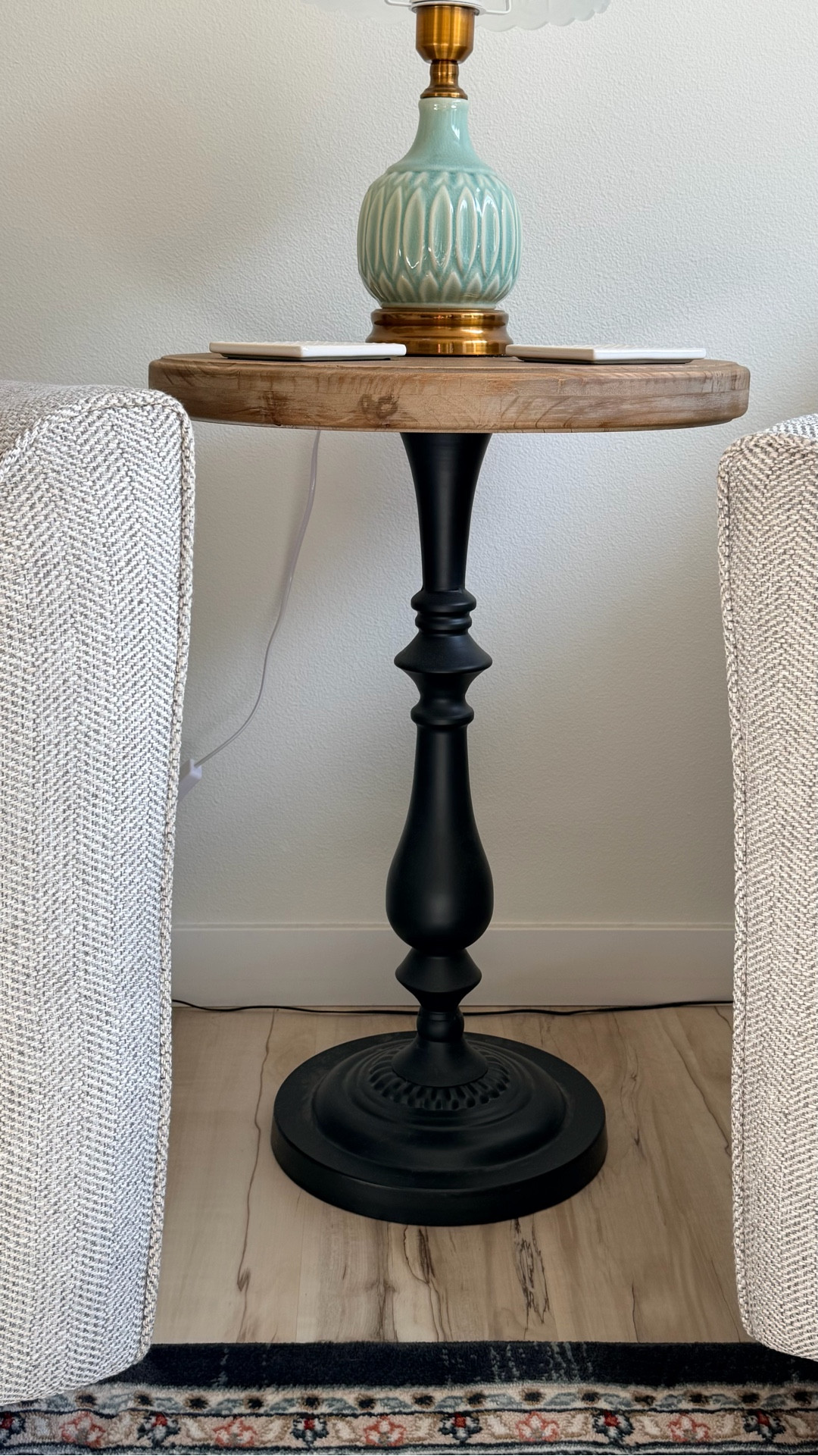 This table is on sale right now during Wayfair’s Way Days. The black base is metal and the top is real wood. It comes in three pieces and went together in minutes. It’s the perfect size between two accent chairs  

#LTKSaleAlert #LTKHome