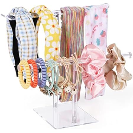 Acrylic Headband Holder, 2-Tier Hair Accessories Organizer Clear Stand for Girls | Amazon (US)