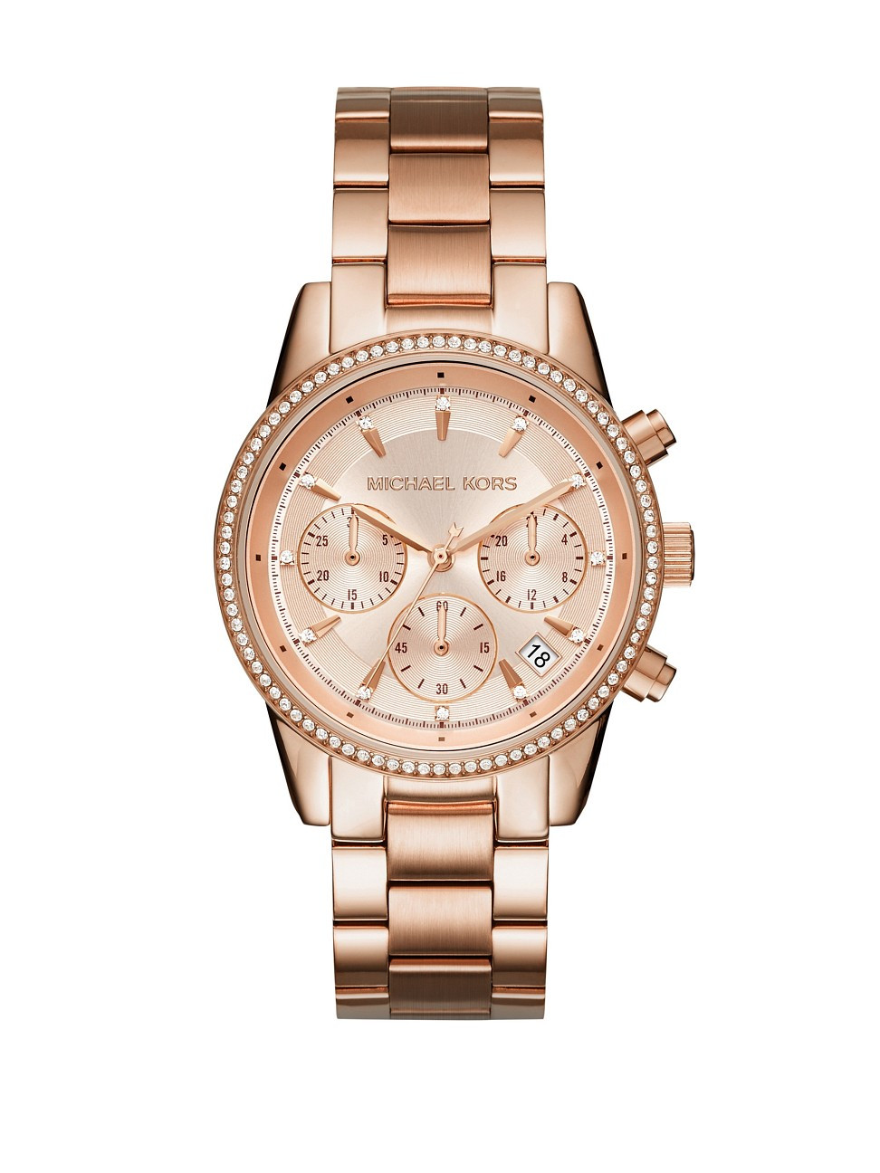 Ritz Studded Rose Goldtone Stainless Steel Chronograph Bracelet Watch | Saks Fifth Avenue
