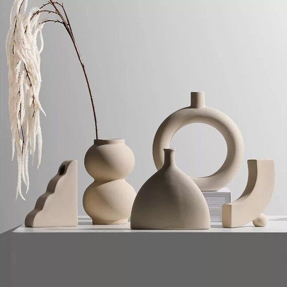 Sculptural Scandi Ceramic Vases. Cream White Grey Mid-century - Etsy | Etsy (US)