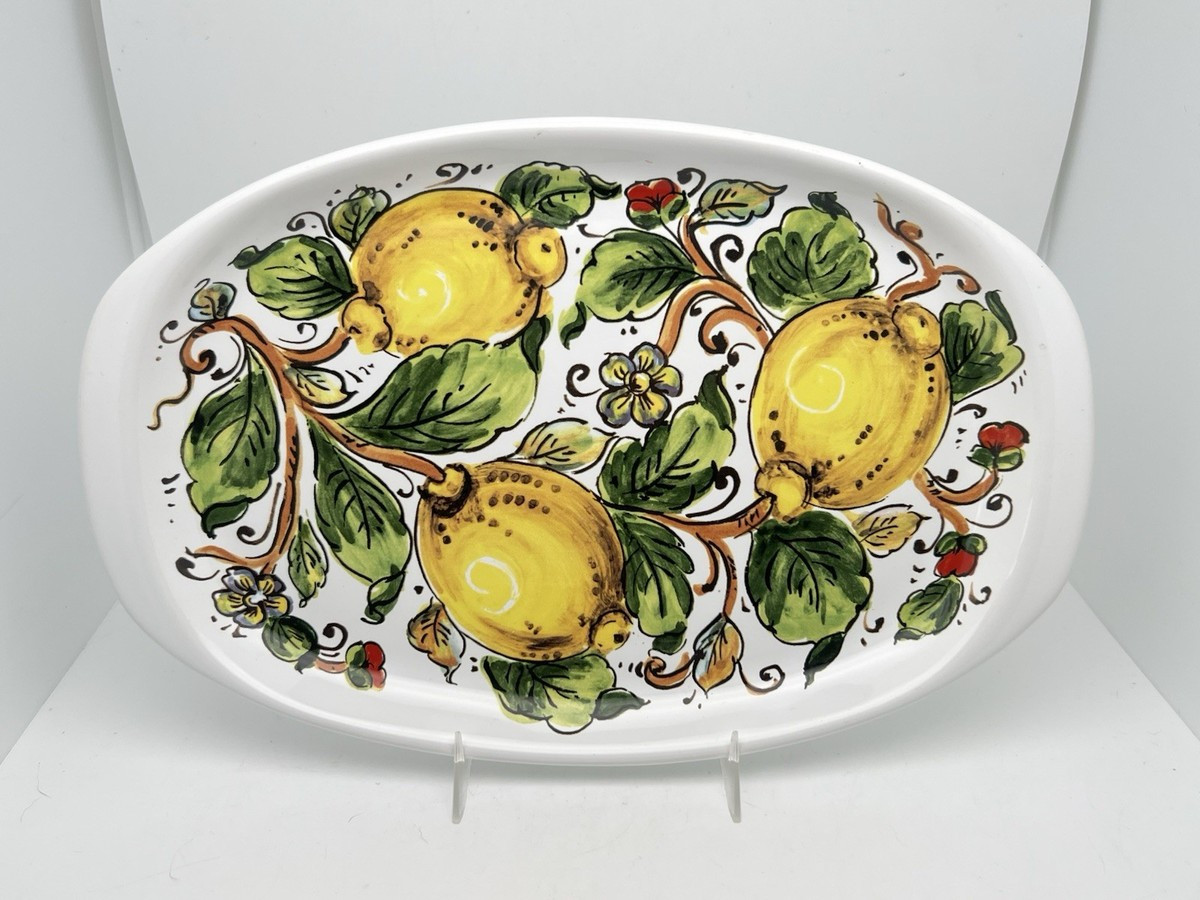 Nova Deruta Italian Pottery Lemon Appetizer Tray 11.5\u201dL Handled Serving Plate | eBay | eBay US