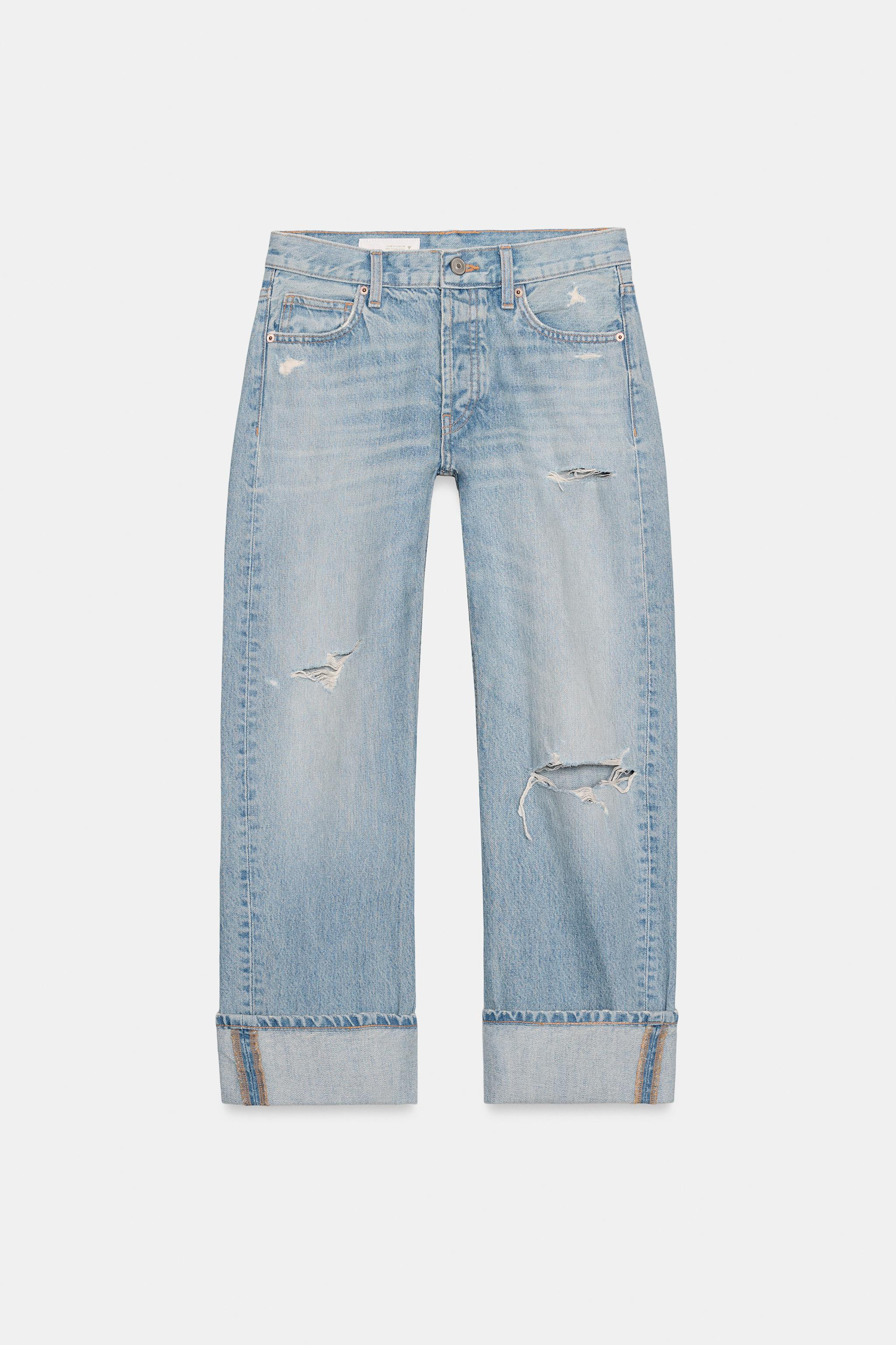 TRF FOLD-UP STRAIGHT MID-WAIST JEANS | Zara UK