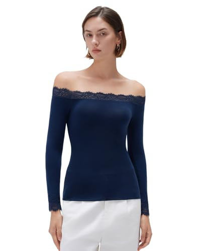 SUUKSESS Cloud Cashmere Women Lace Off Shoulder Long Sleeve Shirt Basic Knit Top | Amazon (US)
