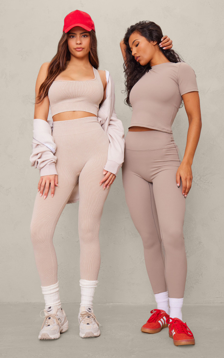 Deep Taupe Sculpt High Waist Gym Leggings | PrettyLittleThing UK