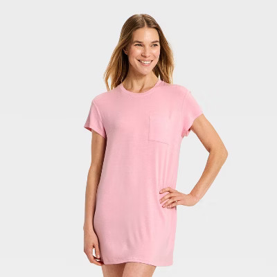 Women's Jersey Pajama T-Shirt Dress - Auden™ Light Pink S | Target
