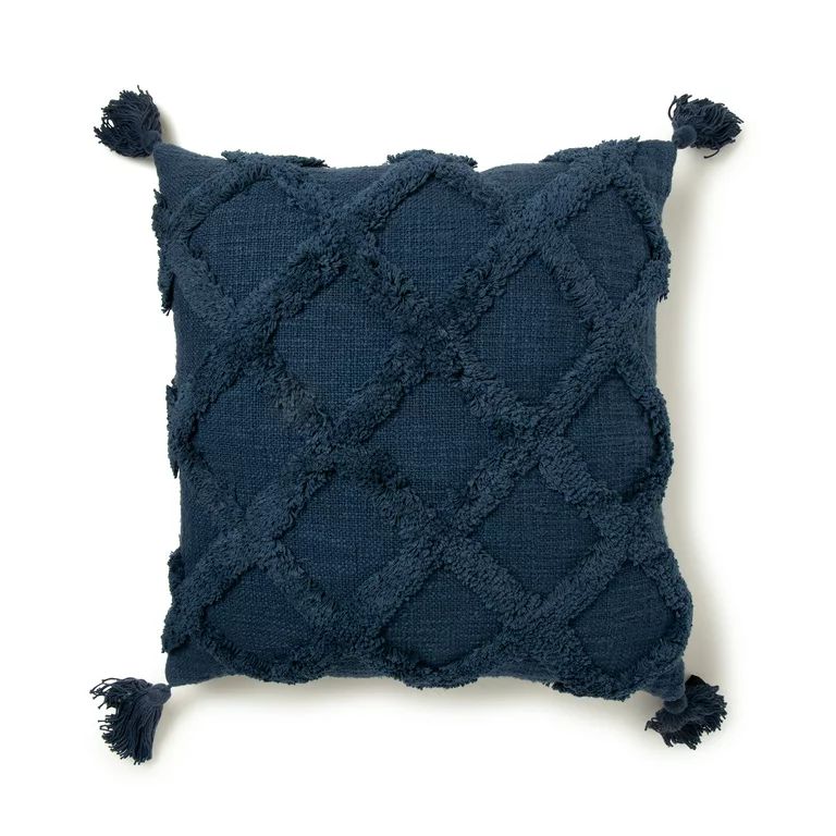 Better Homes & Gardens Tufted Trellis Decorative Square Throw Pillow, 20" x 20", Navy, 1 per pack | Walmart (US)