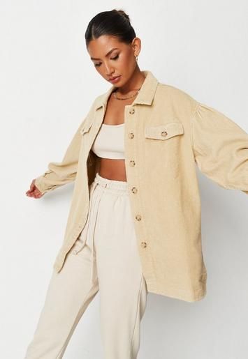 Tan Cord Button Shacket | Missguided (US & CA)