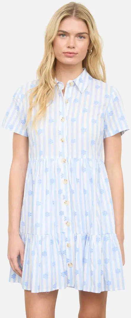Floral Stripe Short Sleeve Cotton Shirtdress | Nordstrom Rack