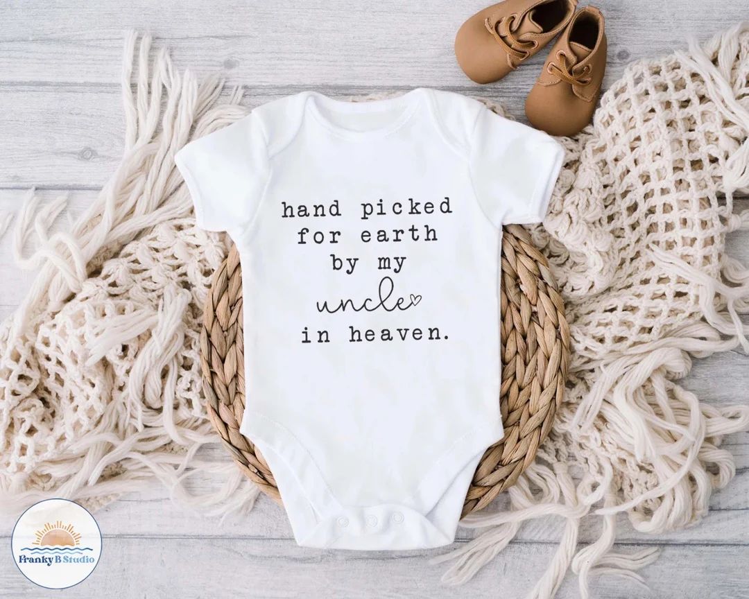 Hand Picked for Earth by my Uncle in Heaven Onesie®, Newborn Onesie®, Typewriter, Baby Announce... | Etsy (US)