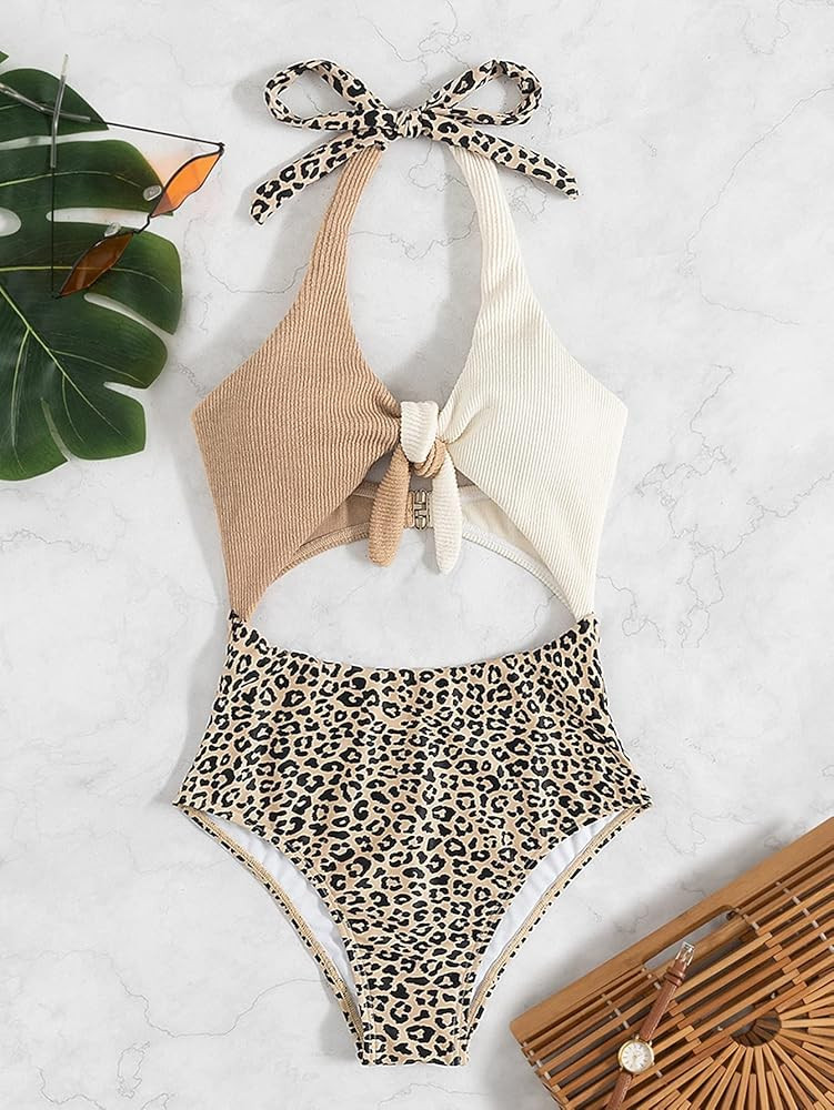 SheIn Women's Bathing Suits High Waisted Tie Knot Front Cut Out One Piece Swimsuit | Amazon (US)