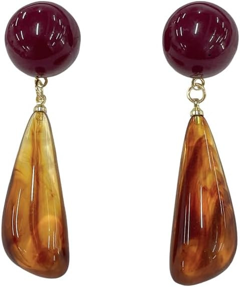 Vintage Brown Teardrop Round Disc Dangle Drop Earrings for Women Chunky Water Drop Oval Geometric... | Amazon (US)