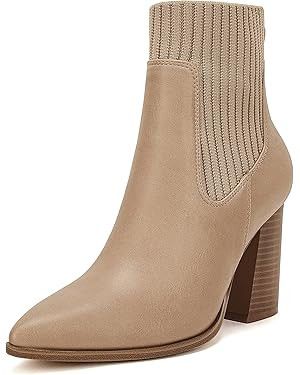 Coutgo Women Ankle Boots Sock Booties Pointed Toe Chunky Stacked High Heel Knit Chelsea Winter Dr... | Amazon (US)