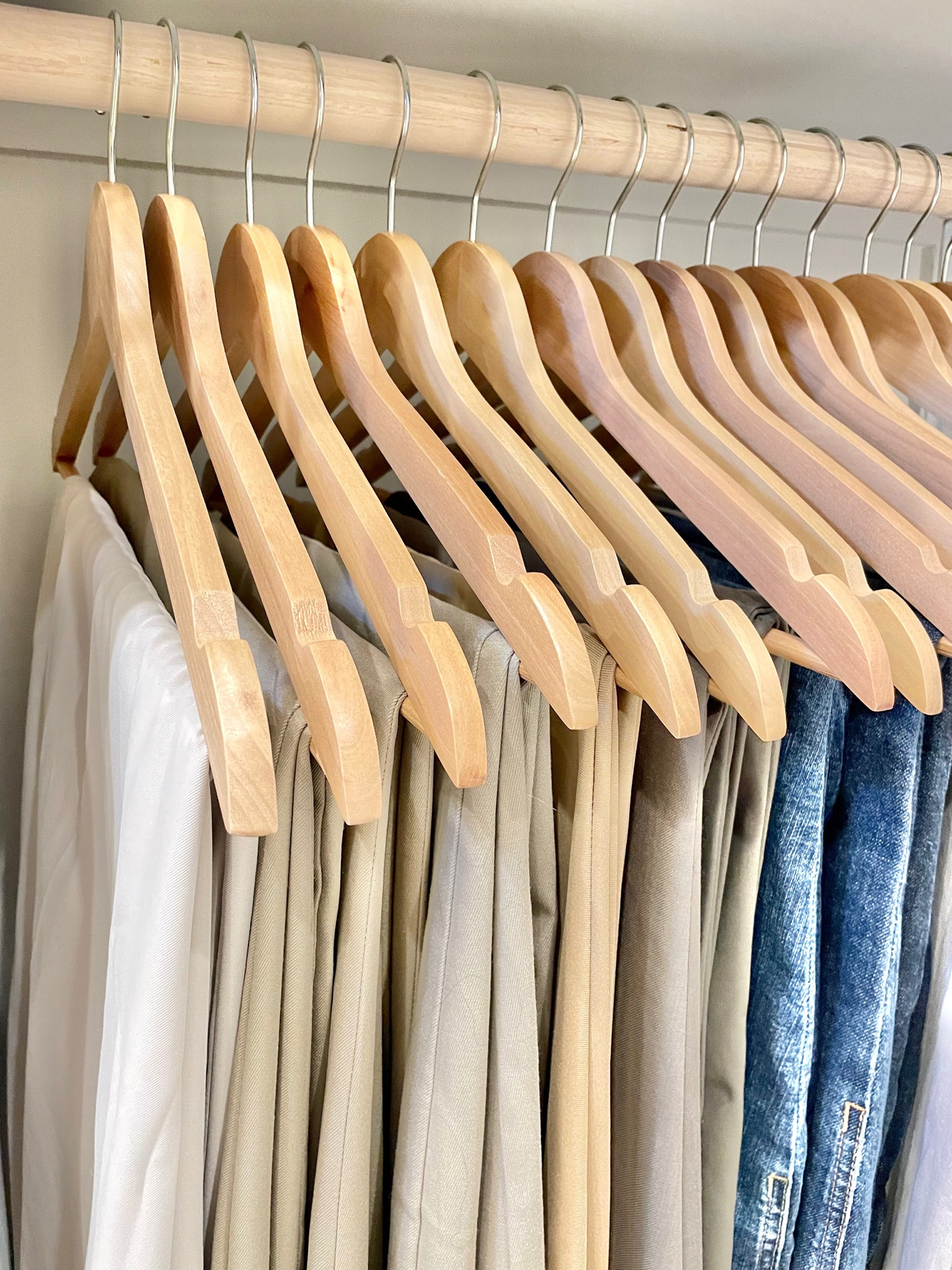 No flimsy plastic hangers here! Wooden hangers add a sense of sophistication and luxury to your closet. It's the little things 😊

#LTKFind #LTKfamily #LTKhome