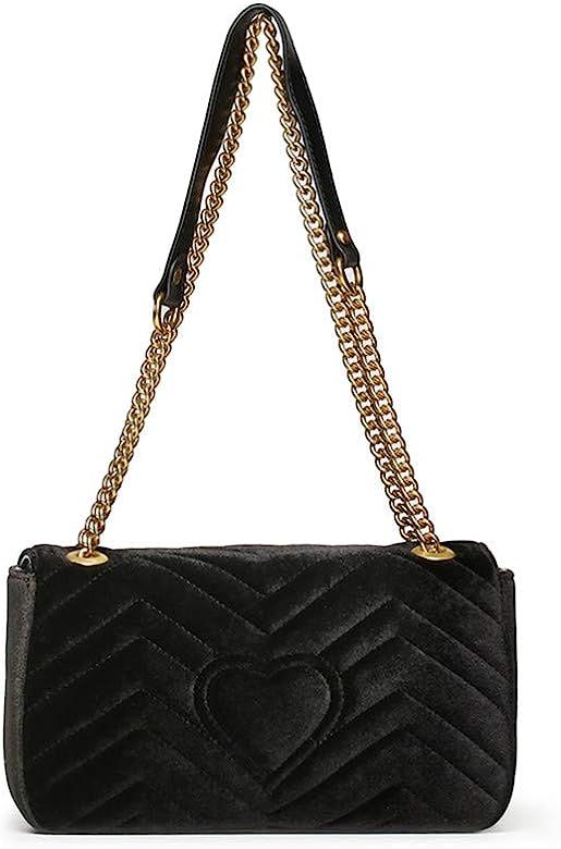 Trendy PU Leather Flap Quilted Purse Chain Shoulder Bag with Gold Metal Letters Crossbody Lattice... | Amazon (US)