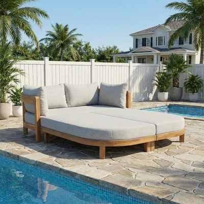 ModernLuxe Patio Daybed Outdoor Dual Chaise Lounge Sunbed with Soft Cushion, Light Gray | Target