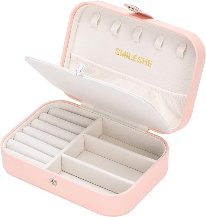 Smileshe Jewelry Box, PU Leather Small Portable Travel Case, 2 Layers Organizer Display Storage H... | Amazon (US)