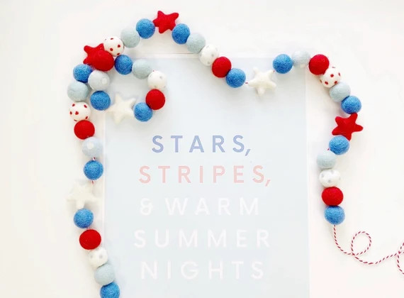 Patriotic Polka Dot & Stars Felt Ball Garland Bunting Banner | Etsy | Etsy (US)