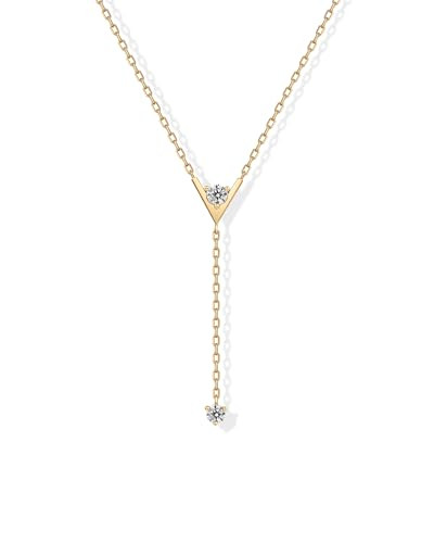 PAVOI 14K Yellow Gold Plated Mini Drop Lariat Necklace for Women with Cubic Zirconia | Dainty Necklace | Amazon (US)