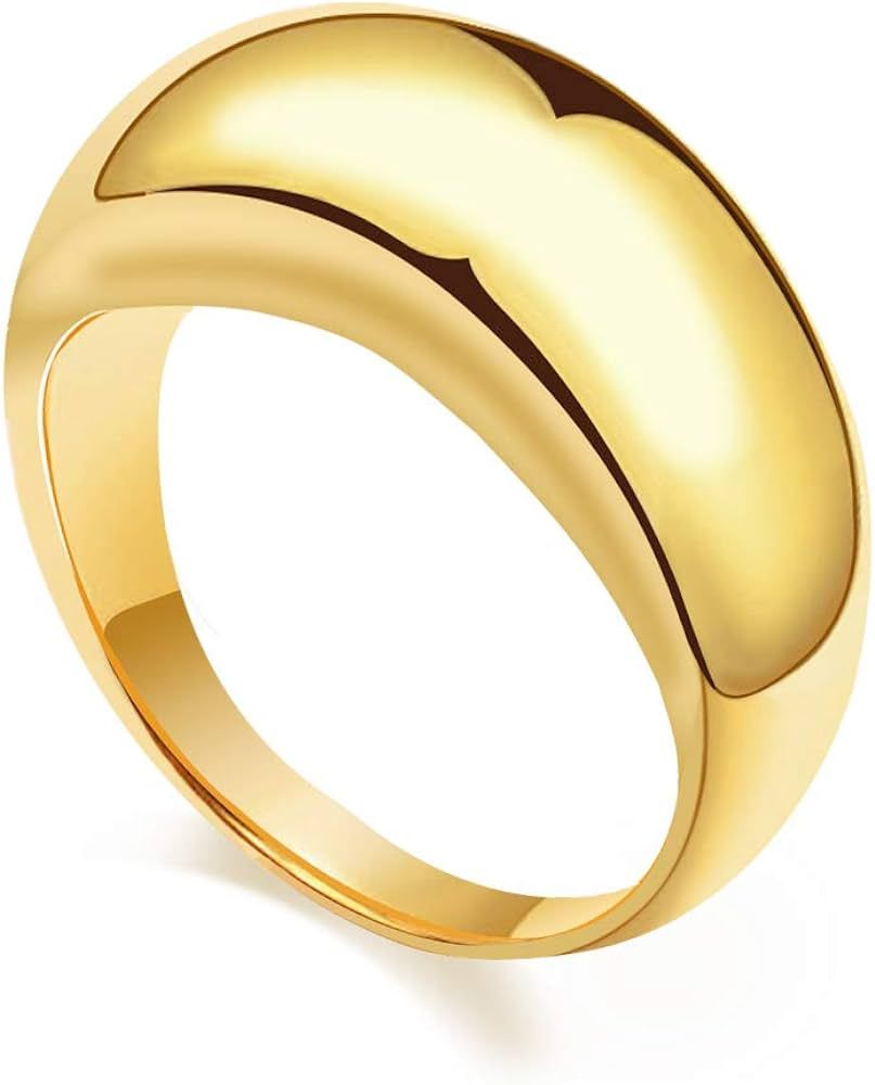 Gold Chunky Dome Rings 18k Gold Plated Thick Gold Rings (Size 5-9) | Amazon (US)