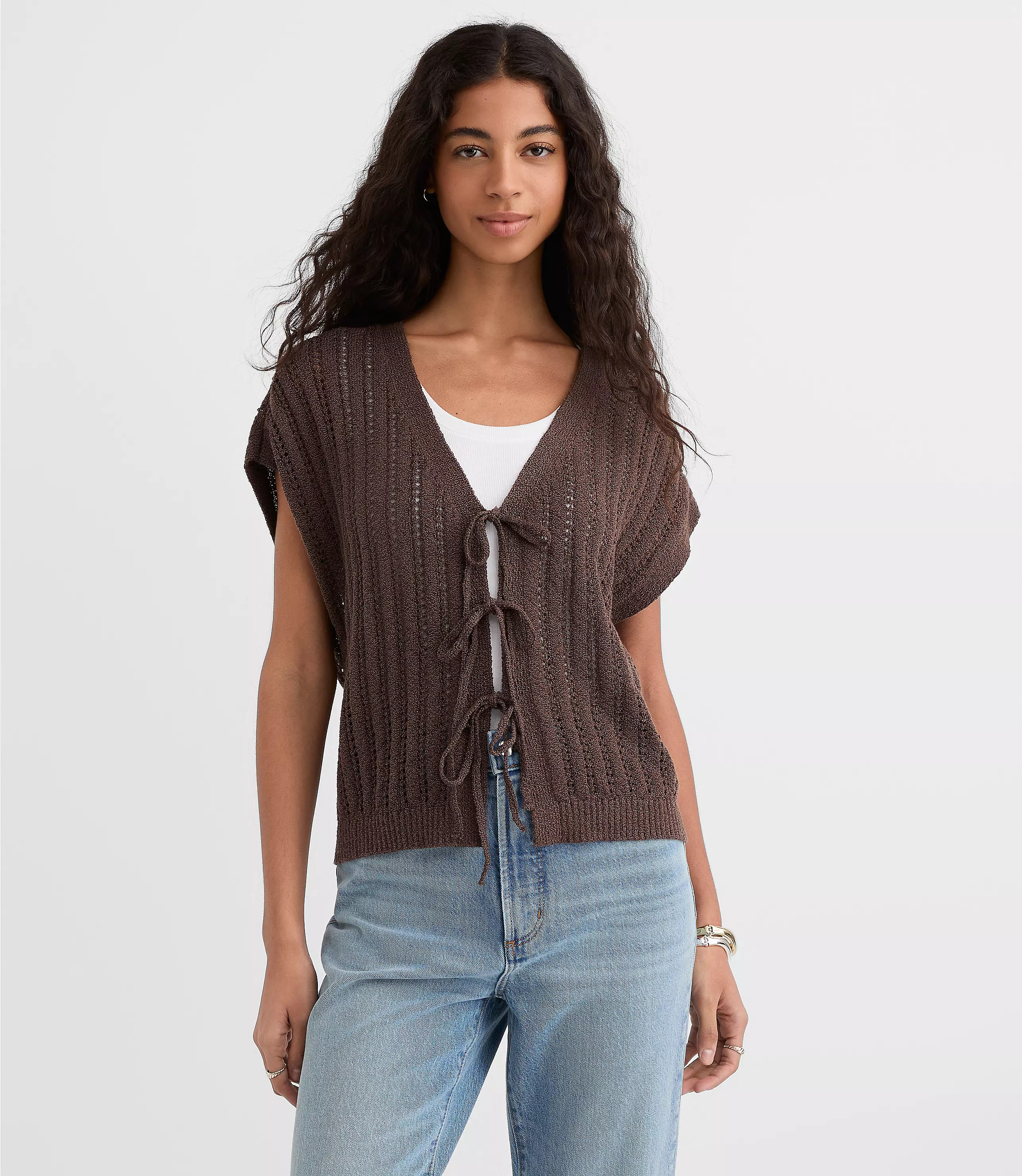 Pointelle Bow Wedge Sweater | LOFT