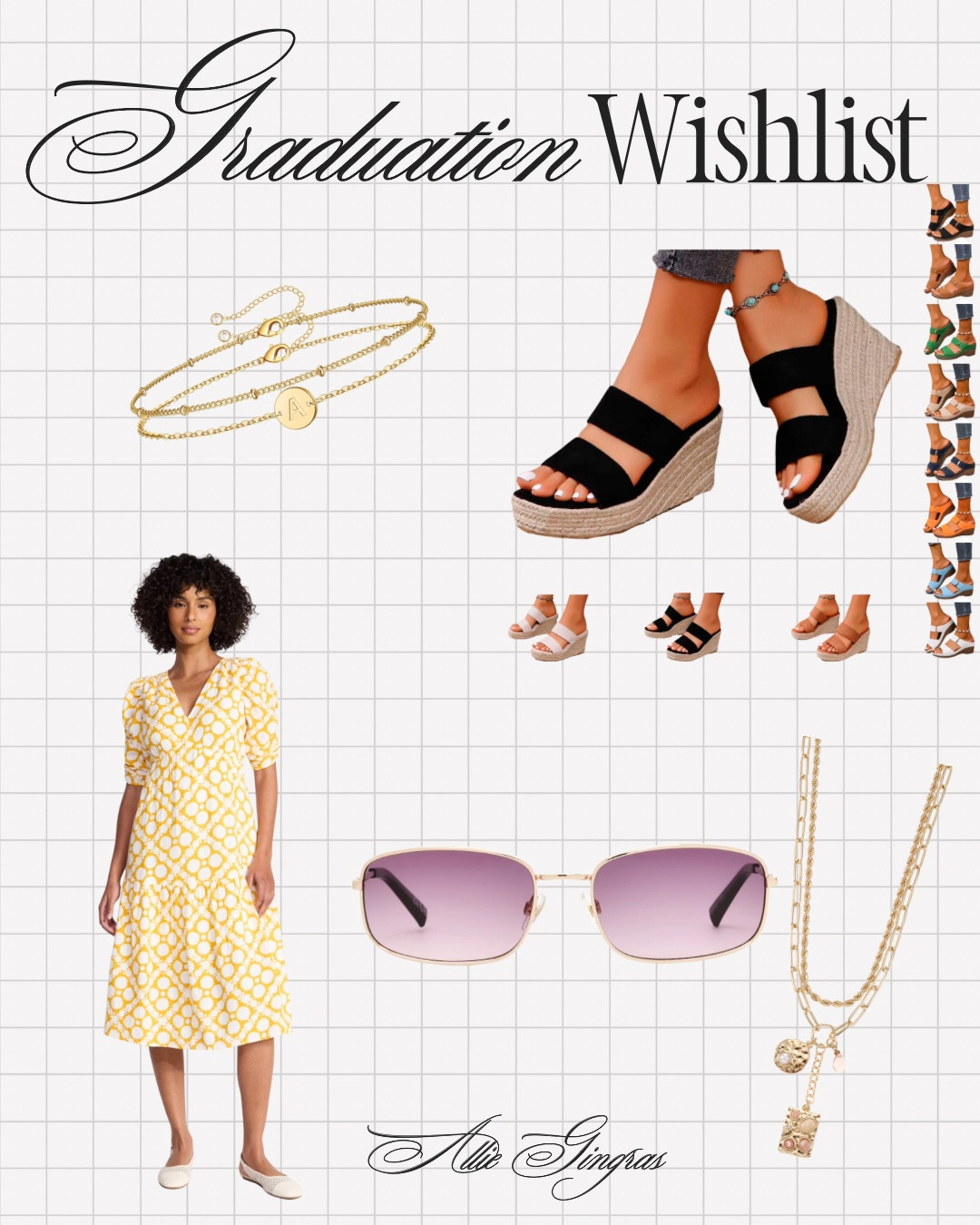 Graduation season outfit four and this is the one 🌻🎓 Yellow wrap dress, black espadrille wedges, purple sunnies and layered gold, this outfit does all the work for you. All linked 👇