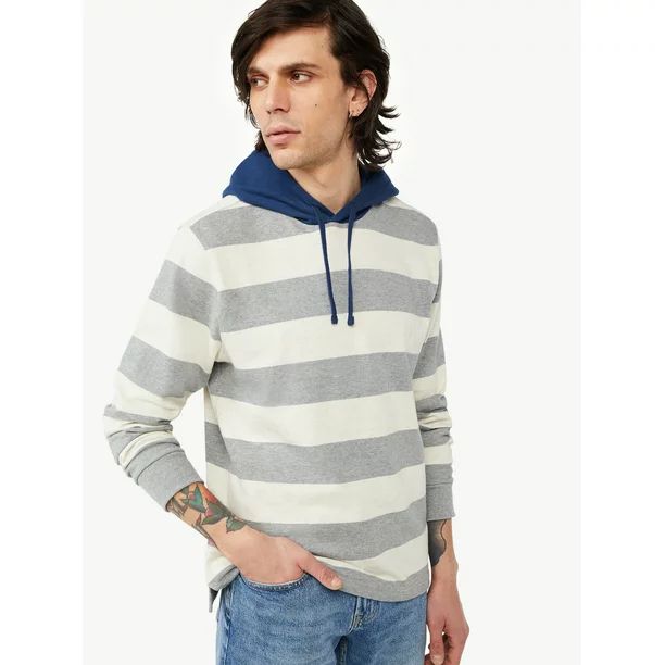 Free Assembly Men’s Rugby Stripe Hoodie with Long Sleeves - Walmart.com | Walmart (US)