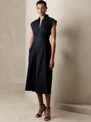 Collar-Neck Poplin Midi Dress | Banana Republic Factory