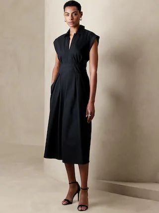 Collar-Neck Poplin Midi Dress | Banana Republic Factory