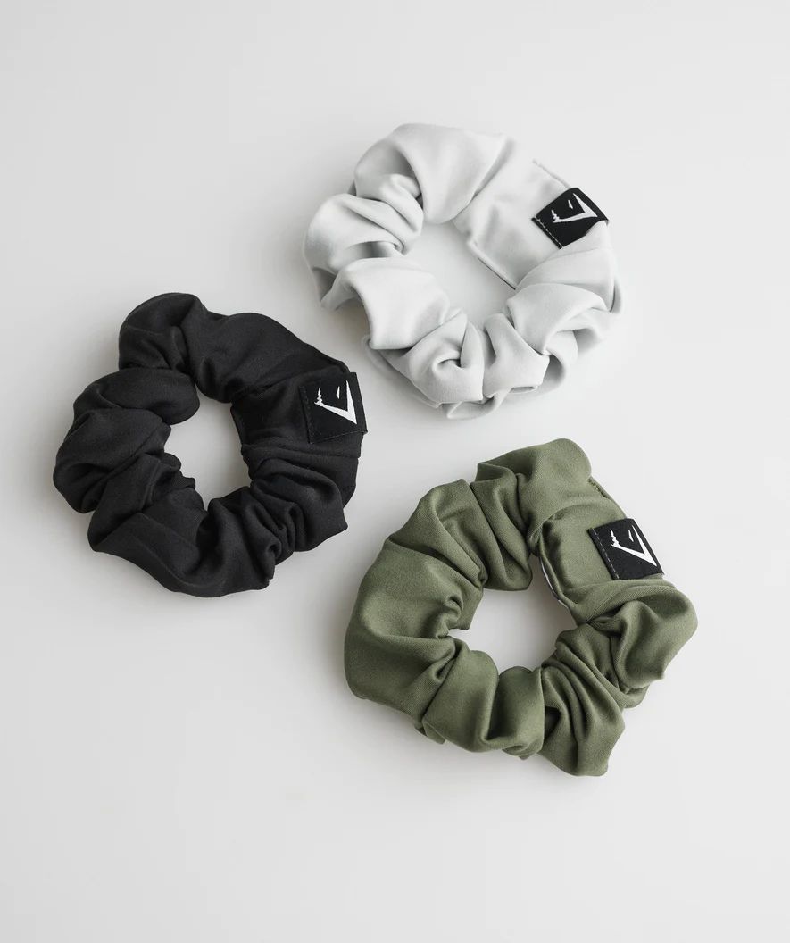 Gymshark Scrunchies 3Pk - Black/Core Olive/Light Grey | Gymshark US