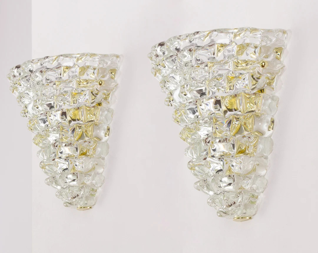 Pair of Murano rostrato glass wall sconces pure clear color, Barovier style original handmade Mad... | Etsy (CAD)