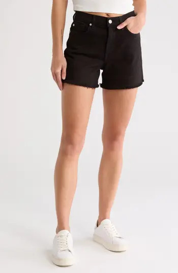 7 For All Mankind High Waist Cutoff Denim Shorts in Blackfray at Nordstrom Rack, Size 29 | Nordstrom Rack