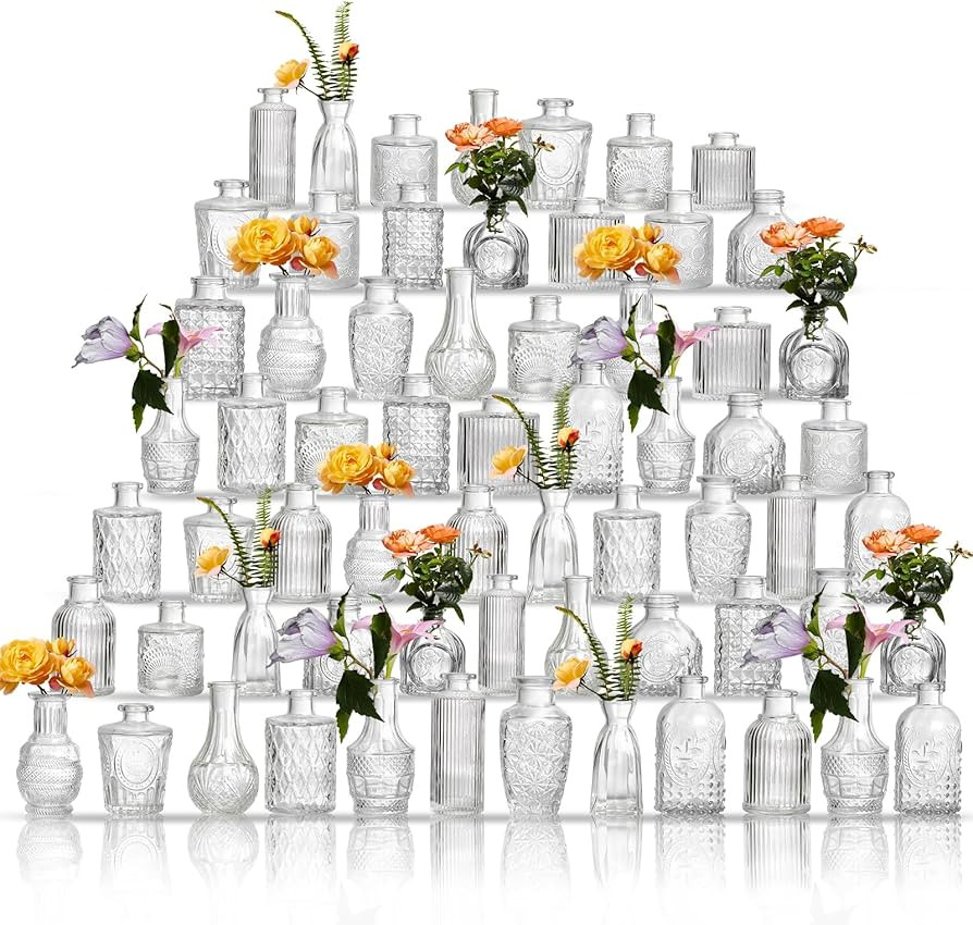 Glass Bud Vases Set of 64 - Assorted Small Mini Glass Vases for Flowers, Crystal Vintage Vase Set... | Amazon (US)