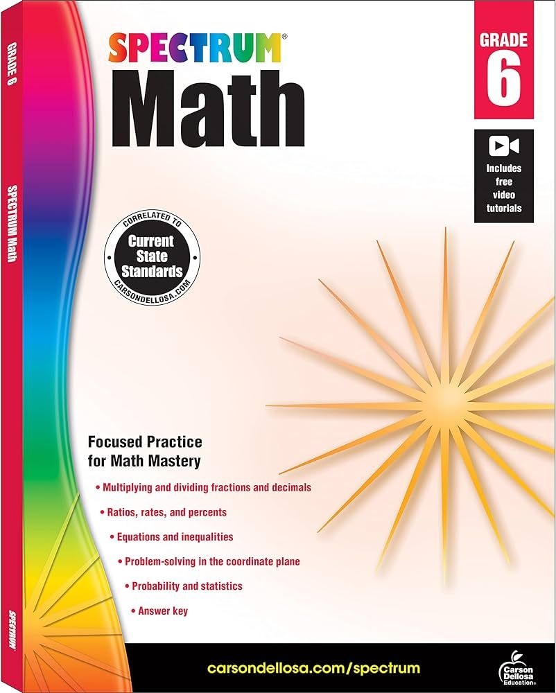 Spectrum 6th Grade Math Workbooks, Ages 11 to 12, Math 6th Grade Workbook Covering Multiplying & ... | Amazon (US)