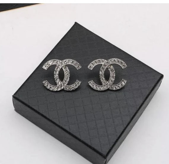 CC large silver stud earring | Etsy (US)